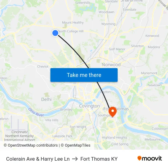 Colerain Ave & Harry Lee Ln to Fort Thomas KY map