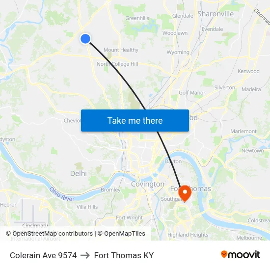Colerain Ave 9574 to Fort Thomas KY map