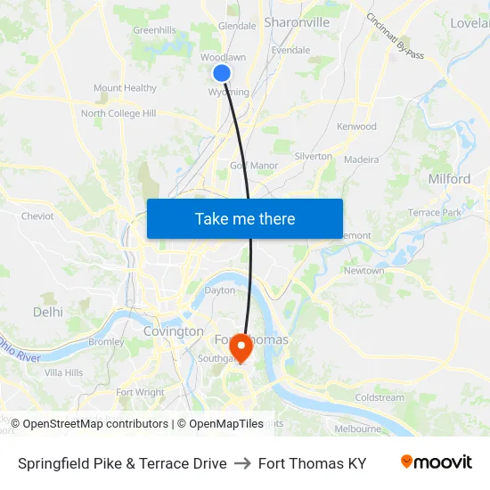 Springfield Pike & Terrace Drive to Fort Thomas KY map