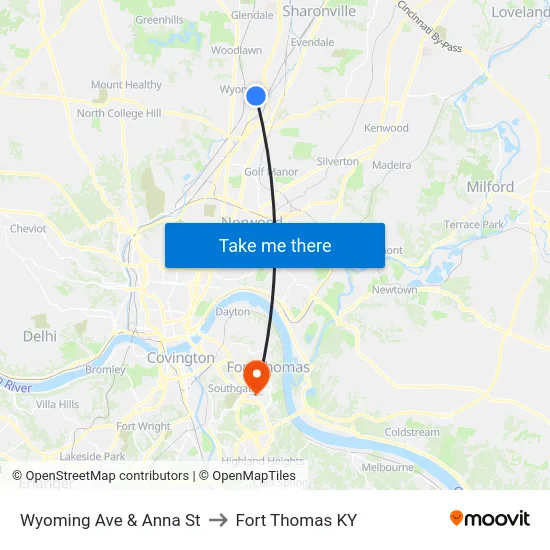 Wyoming Ave & Anna St to Fort Thomas KY map