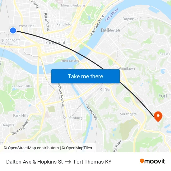Dalton Ave & Hopkins St to Fort Thomas KY map
