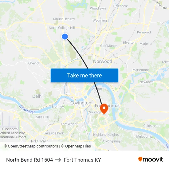 North Bend Rd 1504 to Fort Thomas KY map