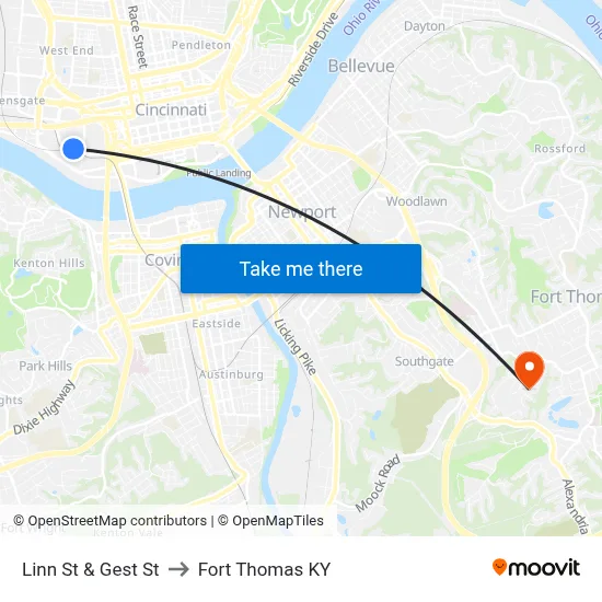 Linn St & Gest St to Fort Thomas KY map