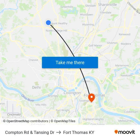 Compton Rd & Tansing Dr to Fort Thomas KY map