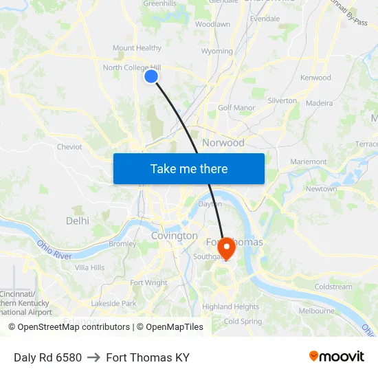 Daly Rd 6580 to Fort Thomas KY map