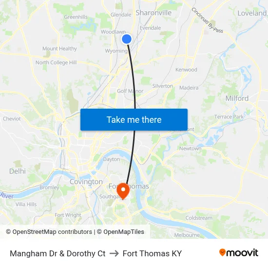 Mangham Dr & Dorothy Ct to Fort Thomas KY map