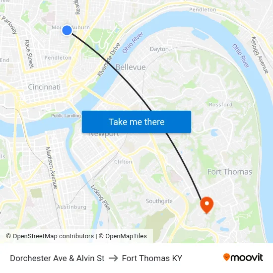 Dorchester Ave & Alvin St to Fort Thomas KY map