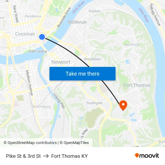 Pike St & 3rd St to Fort Thomas KY map