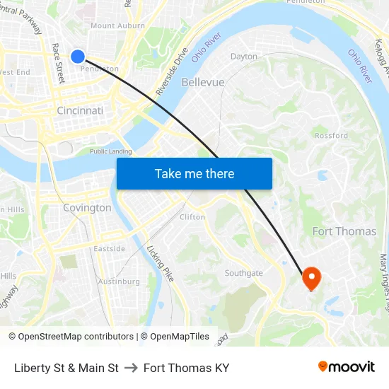 Liberty St & Main St to Fort Thomas KY map