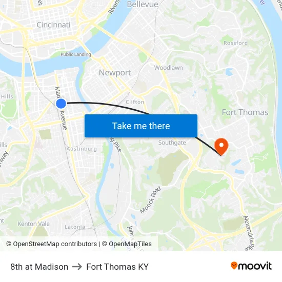 8th at Madison to Fort Thomas KY map