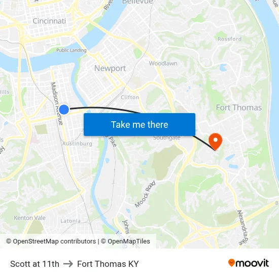 Scott at 11th to Fort Thomas KY map