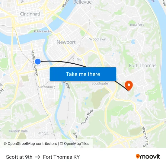 Scott at 9th to Fort Thomas KY map
