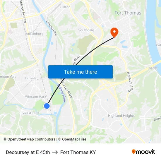 Decoursey at E 45th to Fort Thomas KY map