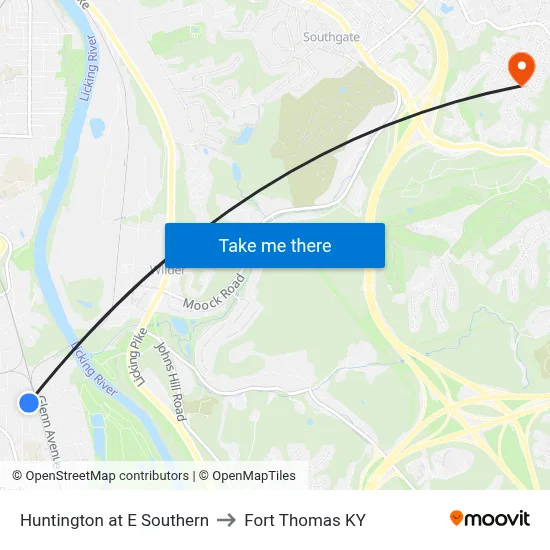 Huntington at E Southern to Fort Thomas KY map