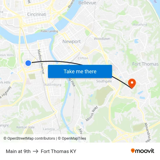 Main at 9th to Fort Thomas KY map