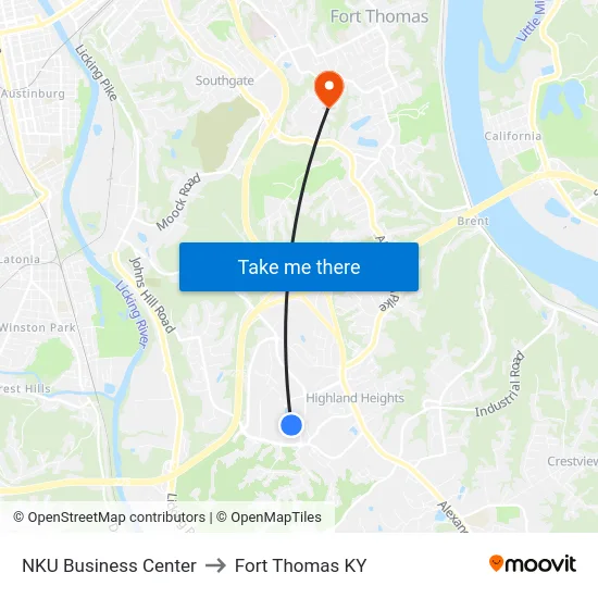 NKU Business Center to Fort Thomas KY map