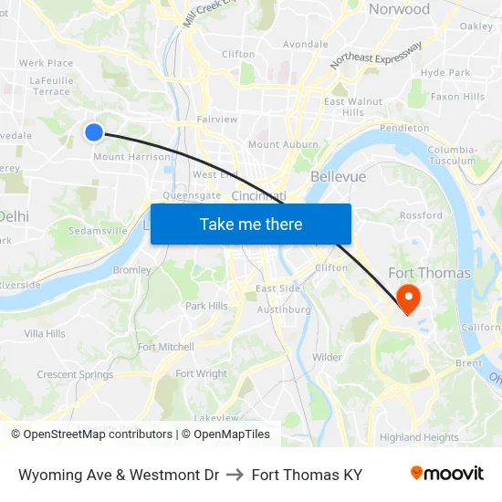 Wyoming Ave & Westmont Dr to Fort Thomas KY map