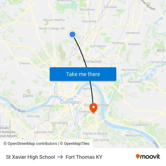 St Xavier High School to Fort Thomas KY map