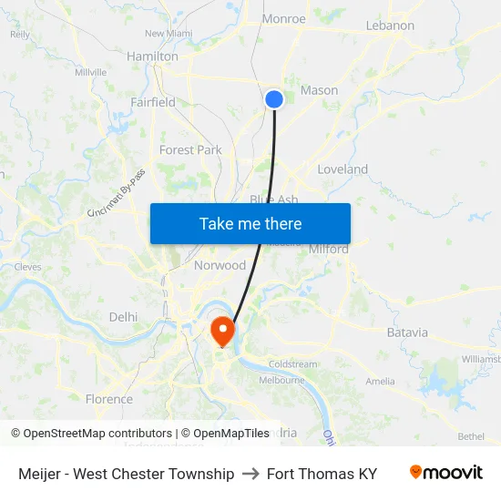 Meijer - West Chester Township to Fort Thomas KY map