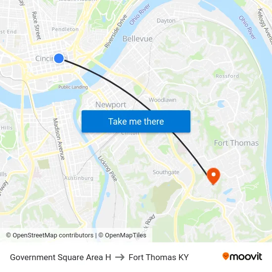 Government Square Area H to Fort Thomas KY map