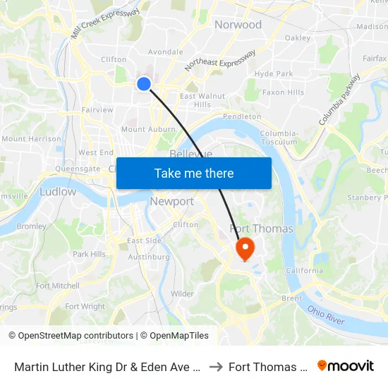 Martin Luther King Dr & Eden Ave Wb to Fort Thomas KY map