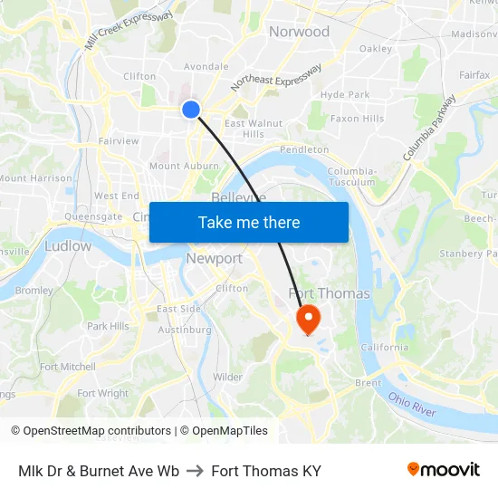 Mlk Dr & Burnet Ave Wb to Fort Thomas KY map