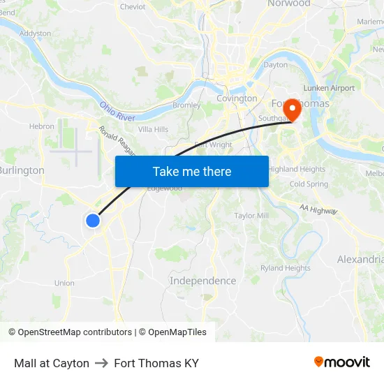 Mall at Cayton to Fort Thomas KY map