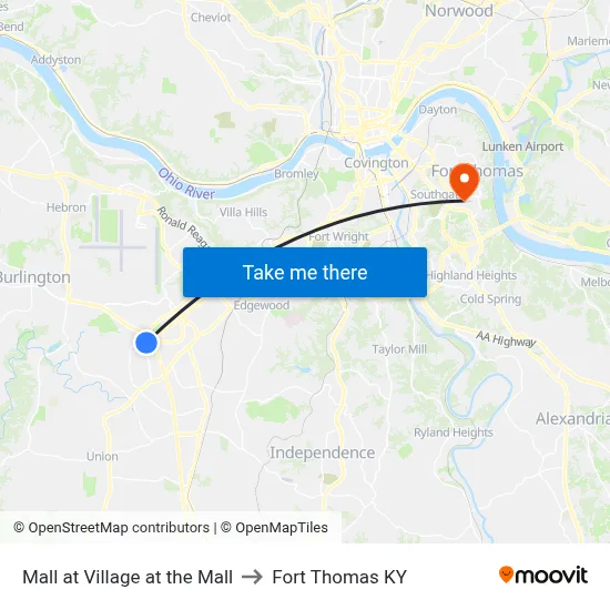 Mall at Village at the Mall to Fort Thomas KY map