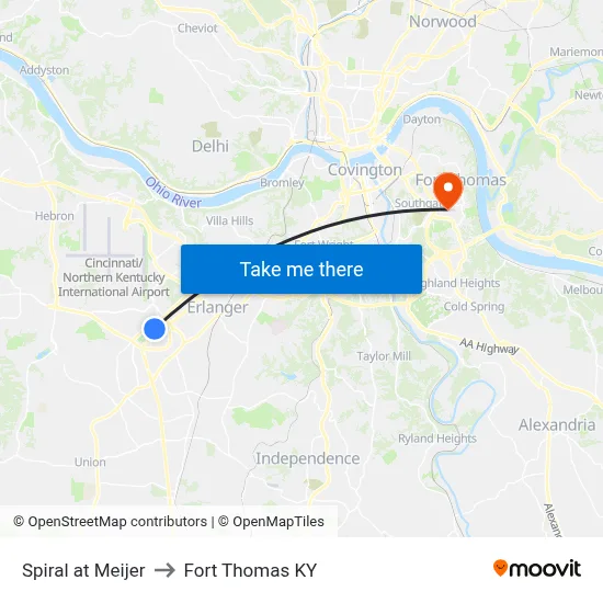 Spiral at Meijer to Fort Thomas KY map