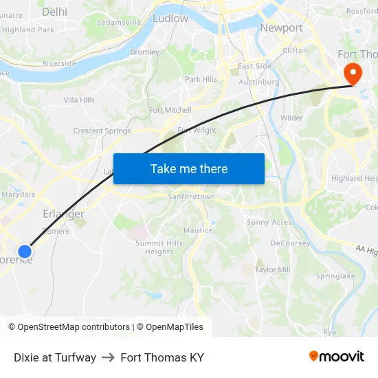 Dixie at Turfway to Fort Thomas KY map