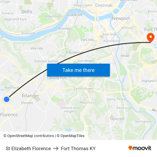 St Elizabeth Florence to Fort Thomas KY map