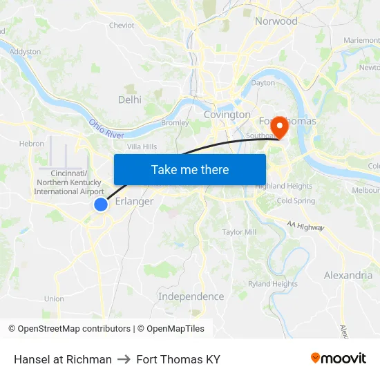 Hansel at Richman to Fort Thomas KY map