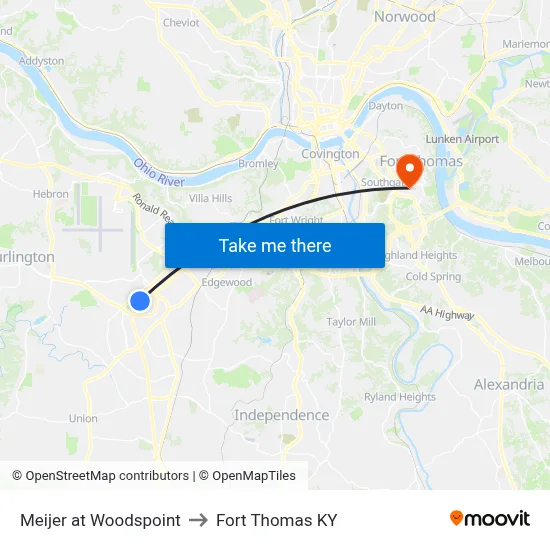 Meijer at Woodspoint to Fort Thomas KY map