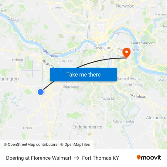 Doering at Florence Walmart to Fort Thomas KY map