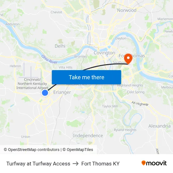 Turfway at Turfway Access to Fort Thomas KY map