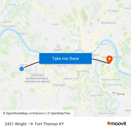 2431 Wright to Fort Thomas KY map