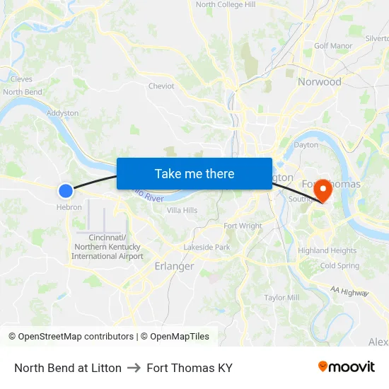North Bend at Litton to Fort Thomas KY map