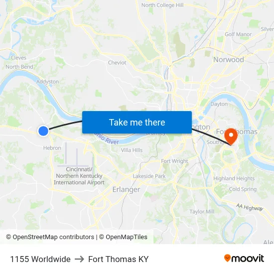 1155 Worldwide to Fort Thomas KY map