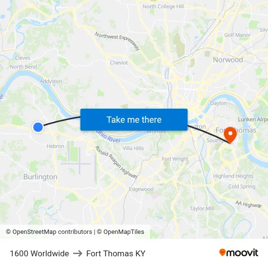 1600 Worldwide to Fort Thomas KY map