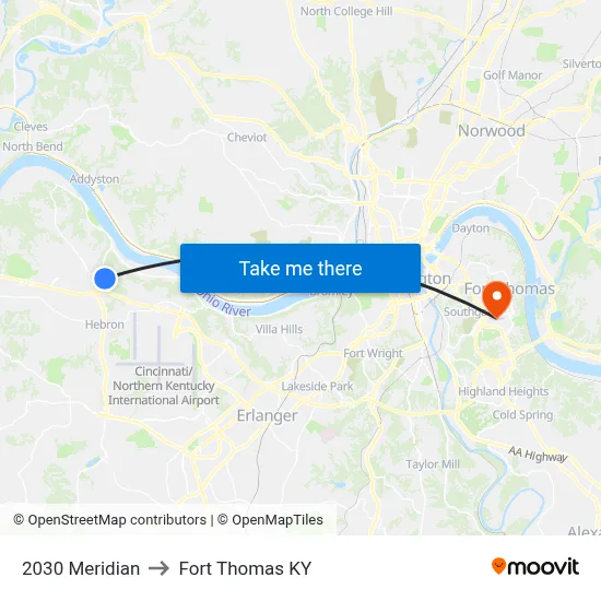 2030 Meridian to Fort Thomas KY map