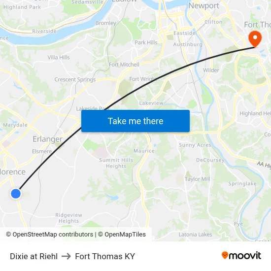 Dixie at Riehl to Fort Thomas KY map