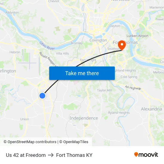 Us 42 at Freedom to Fort Thomas KY map