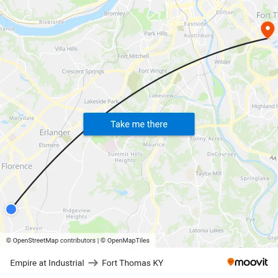 Empire at Industrial to Fort Thomas KY map
