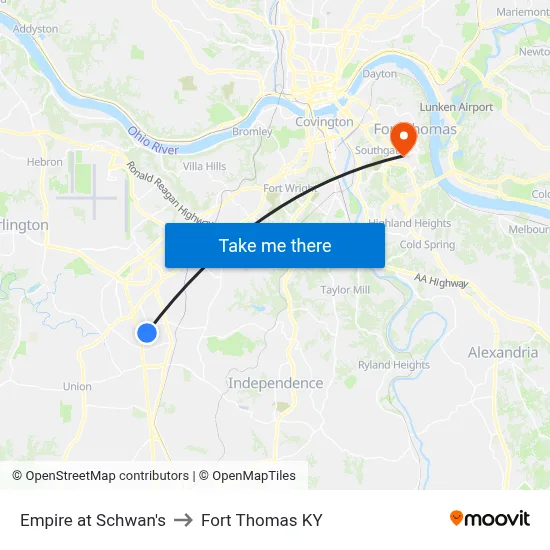 Empire at Schwan's to Fort Thomas KY map