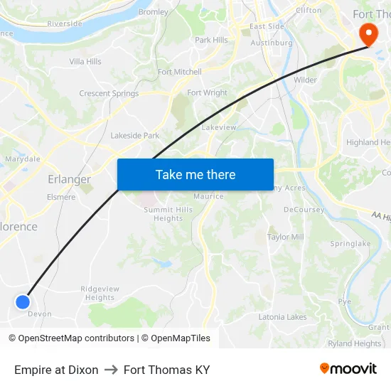 Empire at Dixon to Fort Thomas KY map