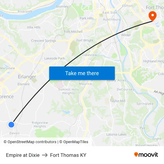 Empire at Dixie to Fort Thomas KY map