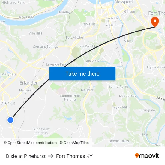 Dixie at Pinehurst to Fort Thomas KY map