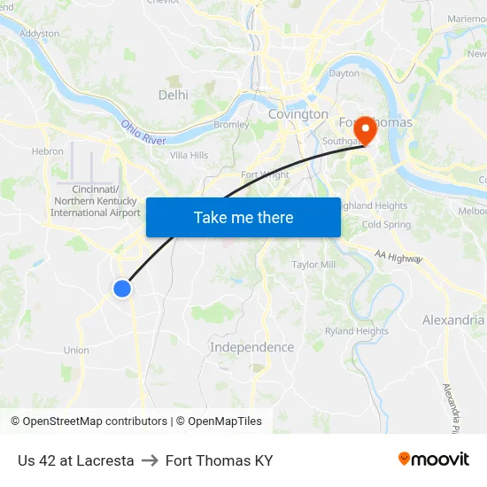 Us 42 at Lacresta to Fort Thomas KY map