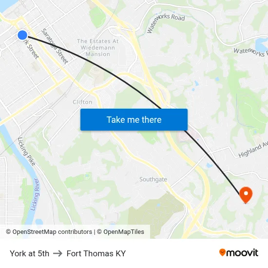 York at 5th to Fort Thomas KY map