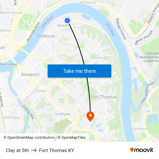 Clay at 5th to Fort Thomas KY map